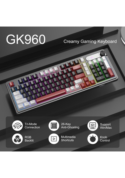 Magegee Gk960 Tri-mode Rgb Membran Siyah-bordo Gaming Klavye