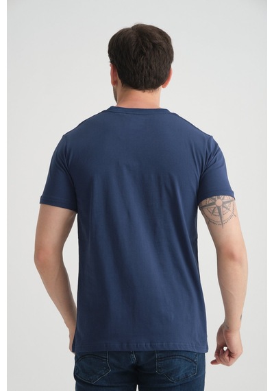 Shooter Sportwear Shooter Erkek T-shirt Nefes Alabilen Esnek Pamuklu Kumaş Regular Kalıp Minimal Logolu İndigo