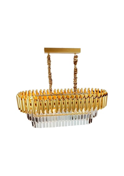 Roza Varaklı Gold 75x35 Cm Lik Kristal Taşlı Lüks Avize - Yatak Odası - Salon - Mutfak - Hol Altın