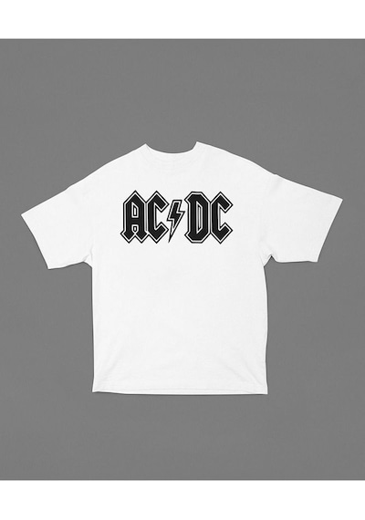 Rock Metal Ac Dc Müzik Grubu Baskılı Oversize Unisex Tişört Beyaz
