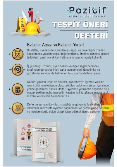 İsg Defteri, İş Sağlığı Ve Güvenliği Tespit Ve Öneri Defteri, 5 Cilt , 3 Nüsha Otokopili , 50 Yaprak