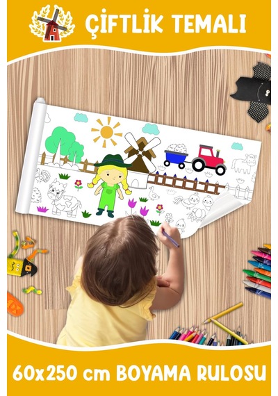 Melolisa Çiftlik Bahçe Hayvanları Dev Boyama Rulosu Arm Kids Coloring Roll-jumbo Painting Paper Roll For Kids