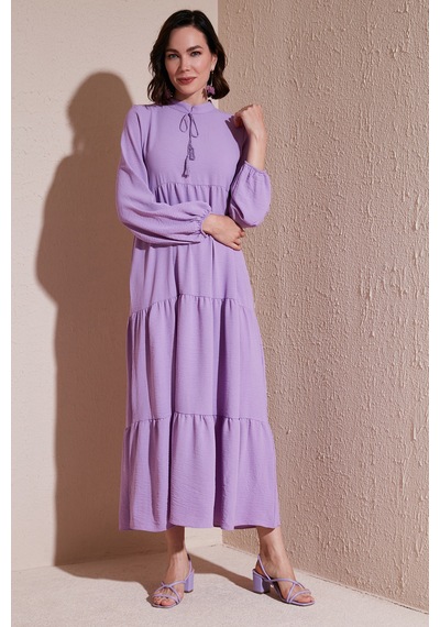 Lela Modest Regular Fit Dik Yaka Uzun Bayan Elbise 611El545 Eflatun