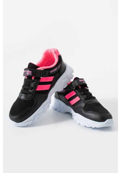Adımist Çocuk Ortopedik Cırtlı Hafif Unisex Sneaker Spor Ayakkabı Maf Cırtlı Siyah - Fuşya