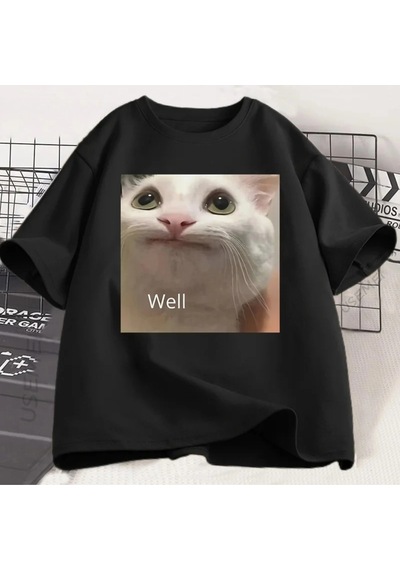 Startmore Beyaz Funny Cat Meme Graphic Tee For Cat Lovers Cute Humor Loose Short Sleeve Tee C Siyah