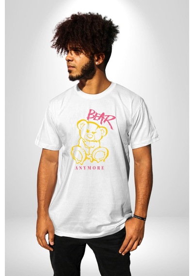 Daha Fazla Dayanamıyorum Teddy Unisex Unisex Beyaz Organik Baskılı T-shirt Penye Yüksek Kalite Beyaz