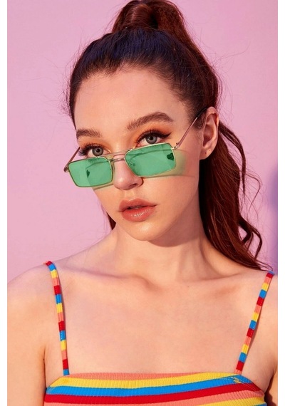 Drizmo Dörtgen Unisex Retro Güneş Gözlüğü Açık Yeşil