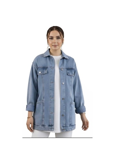 Hb Harma Time Butik Kadın Cep Detaylı Denim Mavi Kot Ceket Mavi Mavi