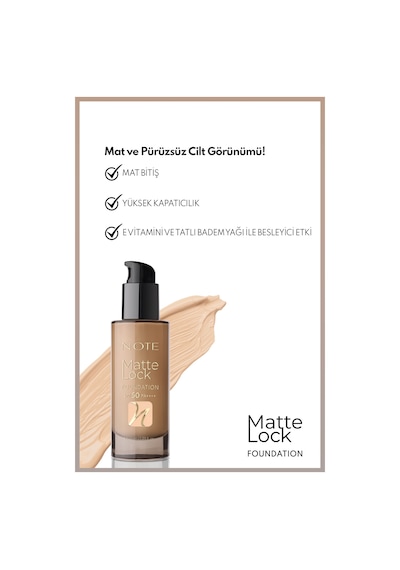 Note Matte Lock Foundation 100 Velvet Beige Spf 50 Yoğun Kapatıcı Mat Bitişli Fondöten