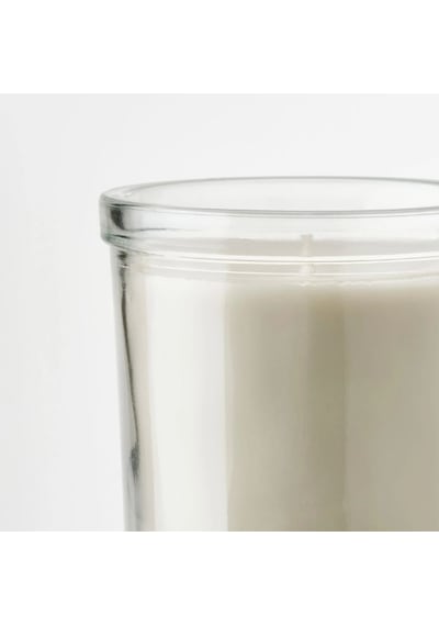 Ikea Adlad Cam Kaplı Kokulu Mum 8 X 8,5 Cm Ağaçsı Beyaz