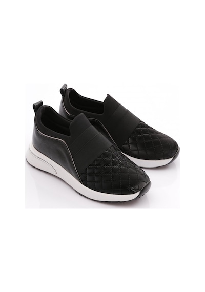 Dgn 204 Kadin Üstü Lastikli Kare Desenli Sneaker Ayakkabi 204-2494-R12883 Siyah - Beyaz