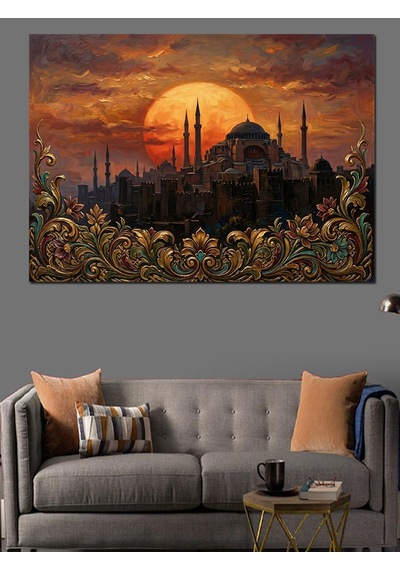 Gün Batımında İstanbul Silüeti Tablosu Dekoratif Kanvas - Mdf Ahşap Tablo