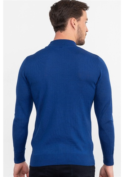 Tudors Slim Fit Dar Kesim Yarım Balıkçı Yaka Düz Erkek Kazak-19757 Saks