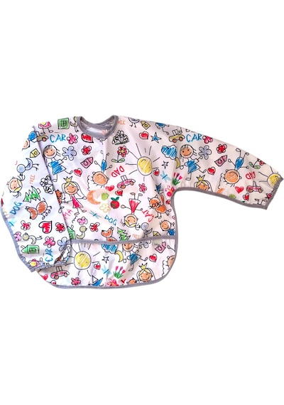 Yorni 3-5 Yaş Family, Arkadan Bağcıklı, Sıvı Geçirmez, Cepli, Makinede Yıkanabilir, Uzun Kollu Bebek Çocuk Mama Önlüğü, Önlük Beyaz