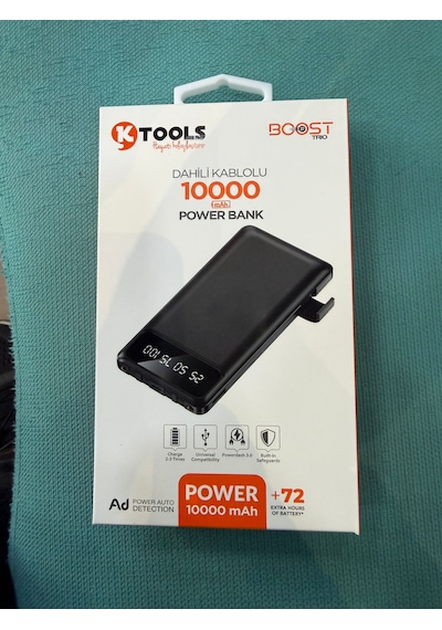 Ktools Boost Trio 10000 Mah Dahili Kablolu Powerbank Siyah Type-c & Lightning Black