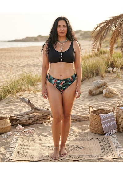 Büyük Beden Sabit Pedli Ayarlanabilir Askılı Alt Desenli Kadın Bikini Takım Siyah