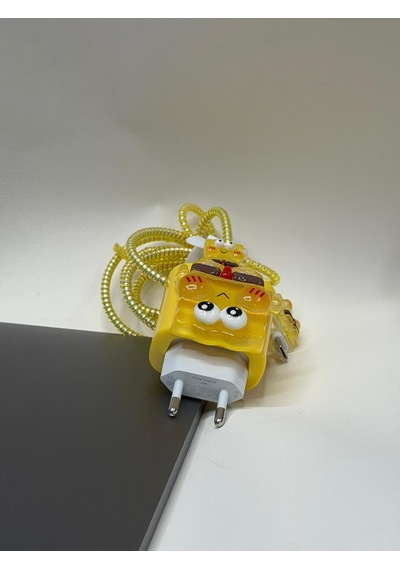Sweety iPhone Uyumlu Kablo Ve Başlık Koruyucu Set Sarı