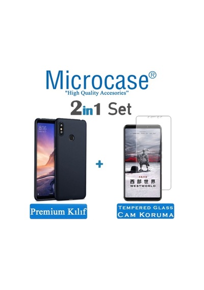 Microcase Xiaomi Mi Max 3 Premium Matte Silikon Kilif + Cam 299480454 - Seçenek / Renk-Cam Koruma-Siyah-Tempered Glass Istiyorum