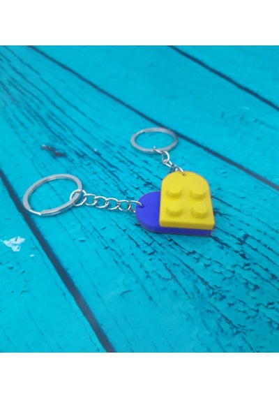 Seninle Anlam Bulurum Lego Dizayn Kalp Anahtarlık 2'li Sarı Laciv Çok Renkli