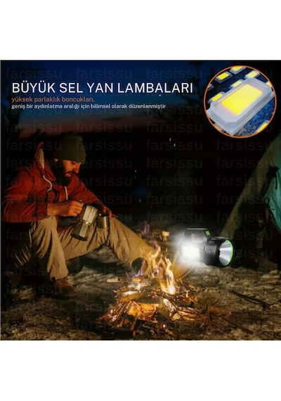 Ps-t95 10w Uzun Menzilli Solar Panelli Powerbank Usb Çıkış S.o.s Lu Ultra Güçlü Ledli Şarjlı Feneri Çok Renkli
