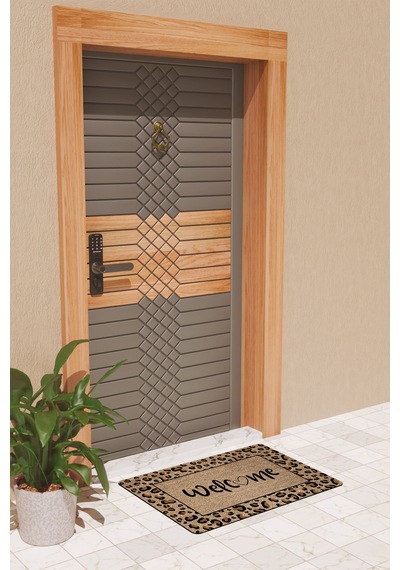 Rugmood Modern Dijtal Baskı Leopar Welcome Kapı Önü Paspası Çok Renkli