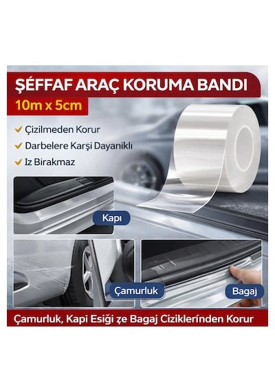 Şeffaf Tampon Çamurluk Bagaj Kapı Eşiği Koruyucu Şerit Eşik Koruma Bandı Şeffaf 10mt X 5cm X 0,6mm 10 Metre