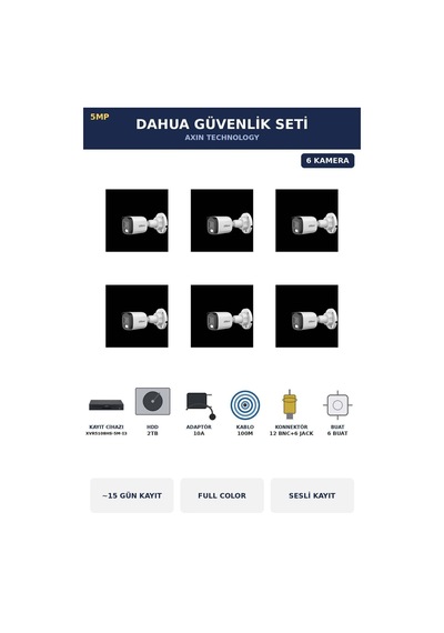 6 Kameralı 5mp Güvenlik Kamera Seti 5mp Full Color Sesli Bullet Dış Mekan 2tb 15 Gün Kayıt