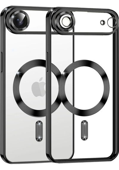 Apple Uyumlu iPhone 17 Air İçin Magsafe İle Kılıf Kamera Lensli Korumalı Şeffaf Silikon Kapak Siyah
