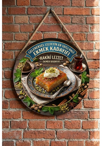 Ekmek Kadayıfı Temalı Tatlıcılar Pastaneler Restoranlar İçin Ahşap Duvar Kapı Dekoratif Süs Tablo 4