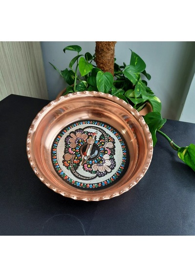 Geleneksel Balıklı Bakır Hamam Tası 20 Cm Bakır