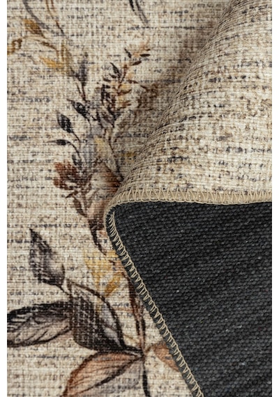 Artloop Florart Bej / Kahverengi Vintage Dokulu Çiçek Desenli Dokuma Tabanlı Şönil Halı Al 468 Bej - Kahverengi