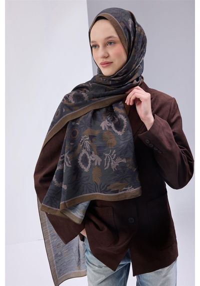 Silk Home Viskon Karışımlı Mayda Şal Petrol Yeşili-lacivert Desenli Tok Duruşlu 190x70 Çok Renkli