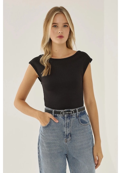 Hiccup Sırtı Açık Crop Top Siyah