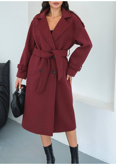 Zeynep Öykü Style Kadın Ovirseze Kaşe Kaban Bordo