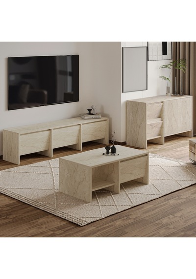 Laris Üçlü Set Tv Sehpası, Konsol Ve Orta Sehpa İle Modern Yaşam Alanları İçin Takım Traverten Laris Üçlü Set Tv Sehpası, Konsol Ve Orta Sehpa İle Modern Yaşam Alanları İçin Takım Traverten