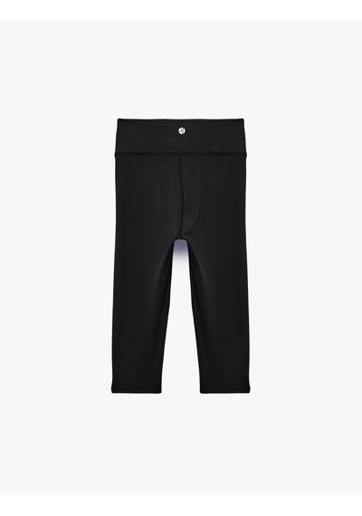 Koton Yüksek Bel Slim Fit Yırtmaçlı Diz Altı Spor Tayt Siyah 7wak40206nk