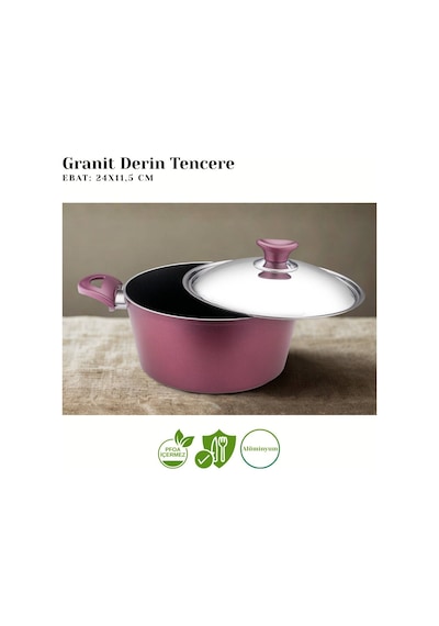 10 Parça Granit Set Çelik Kapak - Mürdüm Mürdüm