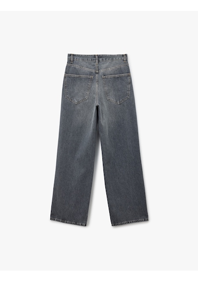 Koton Rahat Kalıp Düz Paça Pamuklu Baggy Denim Pantolon - Baggy Jeans Gri 7wal40028md