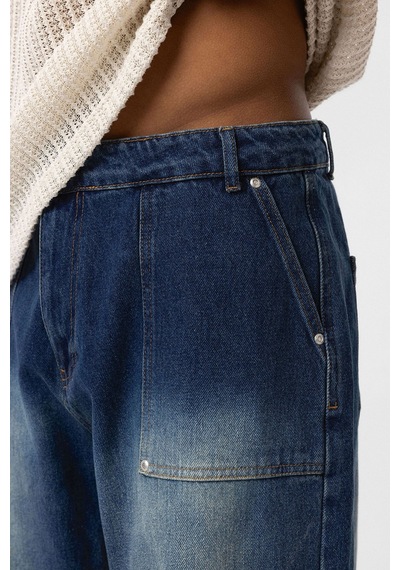 Vamos Cep Detaylı Baggy Fit Jean Yeşil Tint
