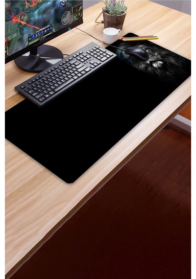 Sonictouch Ultragrand Mavi Gözlü Aslan Dikişsiz Xxl Gaming Oyuncu Masaüstü Siyah Beyaz Klavye Mouse Mousepad