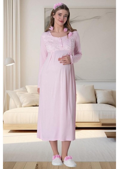 Mecit Pijama Mecit 6060 Bayan Pembe Sabahlık Gecelik Pijama Hamile Lohusa Set 001