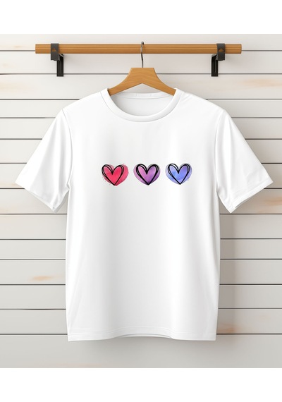 Aselinda Anne-kız Kalp Baskılı T-shirt ,bisiklet Yaka Tişört/t-shirt Tek Adet Fiyatıdır. Beyaz