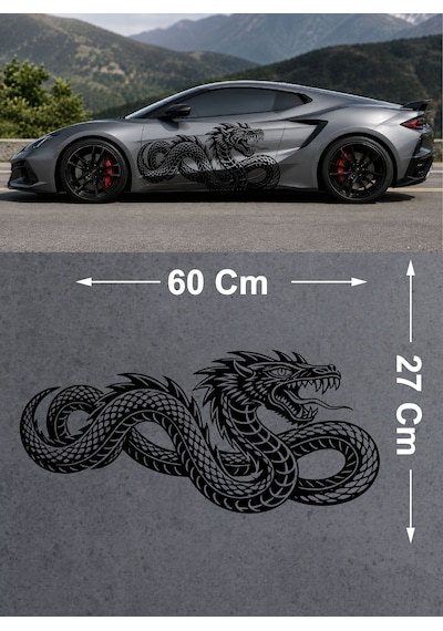 Ejderha Dragon Sticker - Araba Oto Motosiklet Karavan Sticker - 00237 60X27 Cm-Siyah