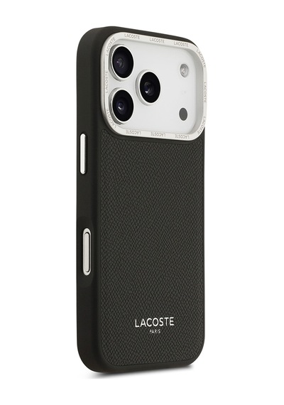 Apple Uyumlu iPhone 17 Pro Kılıf Lacoste Lisanslı M-safeli Champs Elysees Pu Deri Tasarımlı Kapak Siyah Siyah