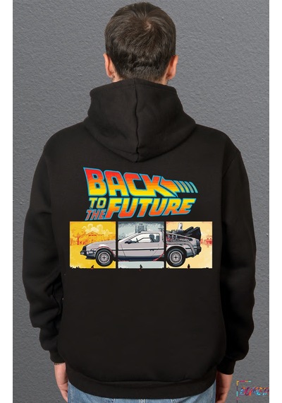 Bumeta Back To The Future Film Geleceğe Dönüş Sweatshirt Unisex Kapüşonlu Hoodie Siyah