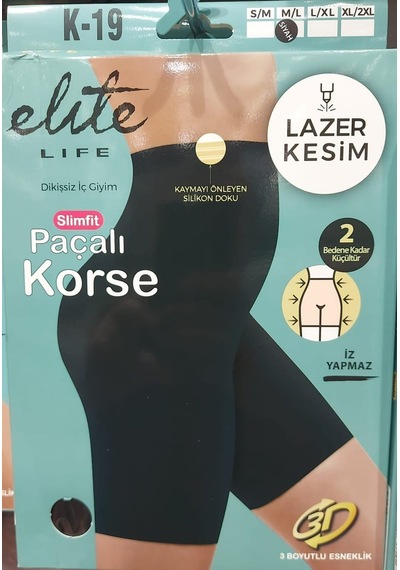 Elite Life K-19 Kadın Lazer Kesim Paçalı Korse 2 Adet Sıyah