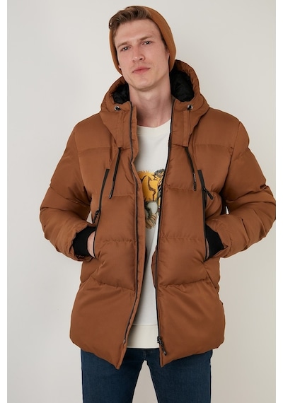 Buratti Kapüşonlu Suya Ve Rüzgara Dayanıklı Soğuk Geçirmez Slim Fit Erkek Mont 5717101 Taba