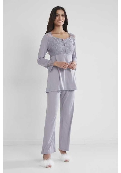 Pierre Cardin Kadın Penye Dantelli Pijama Takımı 1241 Royal 001