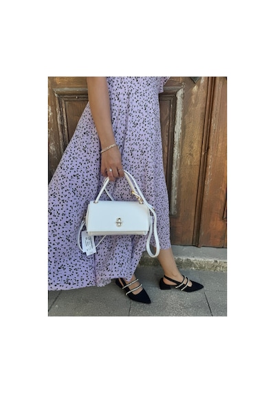 Just Polo Kadın Yeni Sezon Aksesuar Detaylı Çapraz Ayarlanabilir Askılı Şık El & Omuz Çantası Ebat 22 X 11 Cm Beyaz