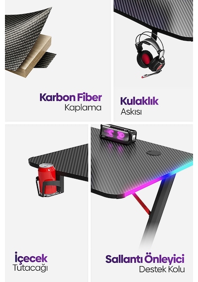 Spark 25mm RGB Aydınlatmalı Oyuncu Masası | Siyah Karbon Fiber Kaplama Spark 25mm RGB Aydınlatmalı Oyuncu Masası | Siyah Karbon Fiber Kaplama